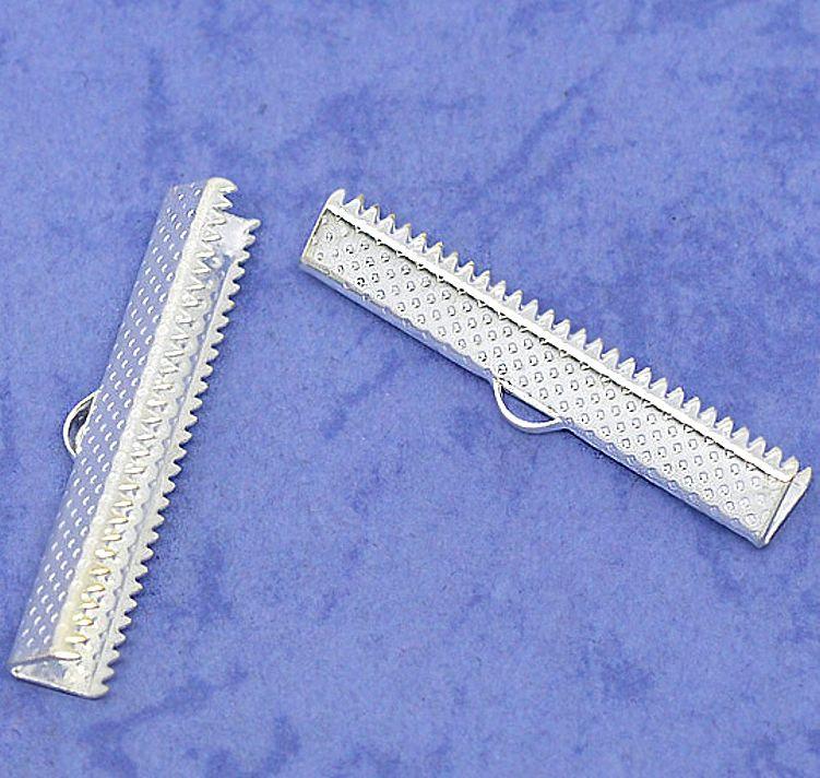 Silver Tone Ribbon Ends - 35mm x 7.5mm - 100 Pieces - FD052