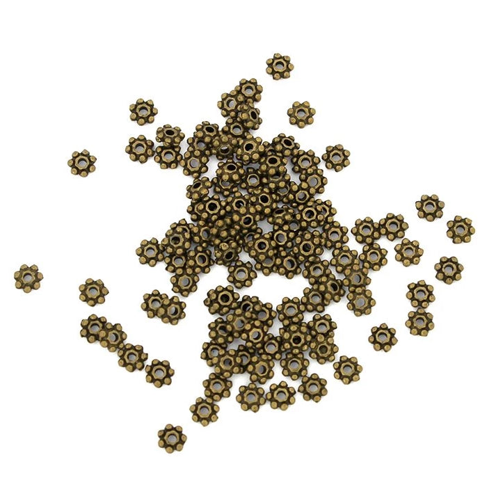 Daisy Spacer Beads 4mm - Bronze Tone - 100 Beads - BC052