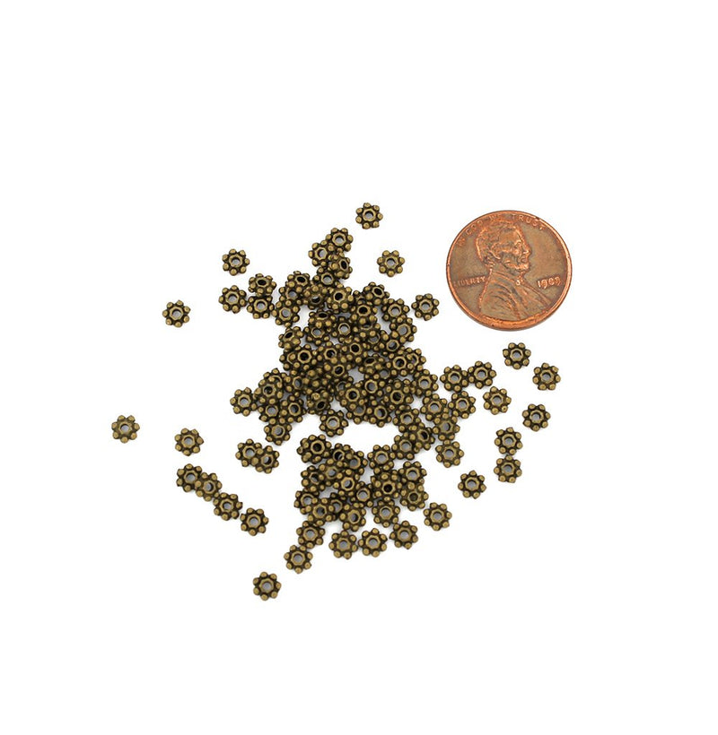 Daisy Spacer Beads 4mm - Bronze Tone - 100 Beads - BC052