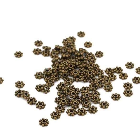 Daisy Spacer Beads 4mm - Bronze Tone - 100 Beads - BC052