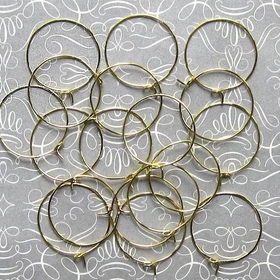 Gold Tone Earring Wires - Wine Charms Hoops - 25mm - 100 Pieces 50 Pairs - Z081