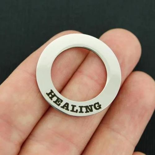 Healing Stainless Steel Affirmation Circle Charms - BFS021-1006