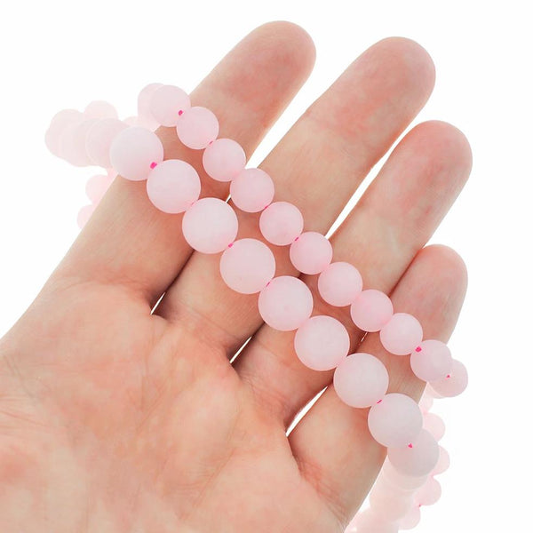 Perles rondes de quartz rose naturel 8 mm ou 10 mm - Choisissez votre taille - Rose pétale - 1 brin complet de 15,5" - BD1710