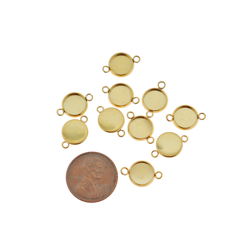 Gold Stainless Steel Cabochon Connector Settings - 8mm Tray - 4 Pieces - CBS022