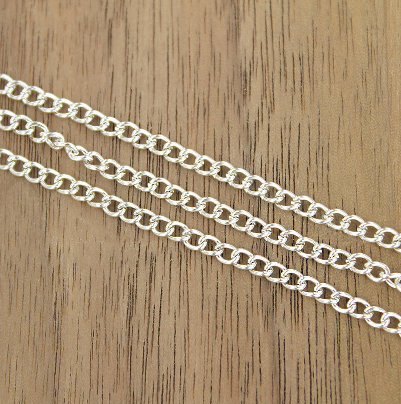 Silver Tone Curb Chain Necklaces 30" - 3mm - 6 Necklaces - N475