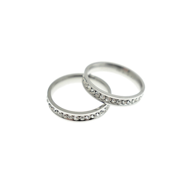 Anneau d'empilage de strass en acier inoxydable argenté - Taille 9 - 1 anneau - FR101
