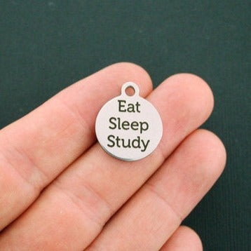 Eat Sleep Study Stainless Steel Charms - BFS001-0107