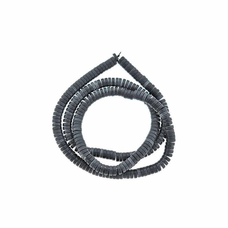 Heishi Natural Agate Beads 4mm x 1mm - Charcoal Black - 50 Beads - BD2364