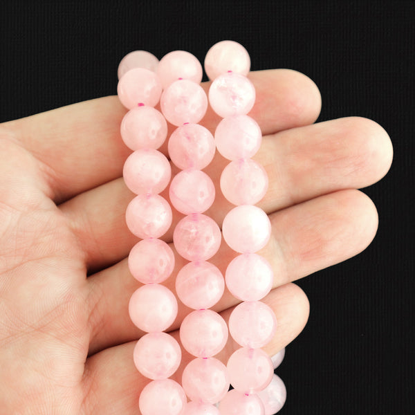 Round Natural Rose Quartz Beads 10mm - Frosted Petal Pink - 1 Strand 36 Beads - BD1795