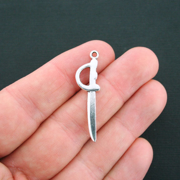 8 Sword Antique Silver Tone Charms 2 Sided - SC1854