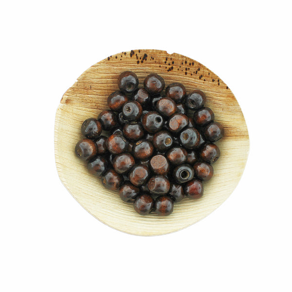 Perles rondes en bois 10 mm - Brun café teint - 300 perles - BD999