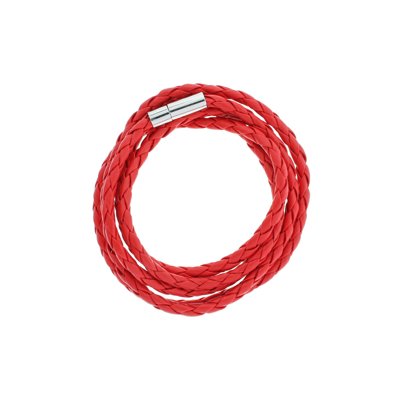 Red Faux Leather Wrap Bracelet 40.1" - 4mm - 1 Bracelet - N784