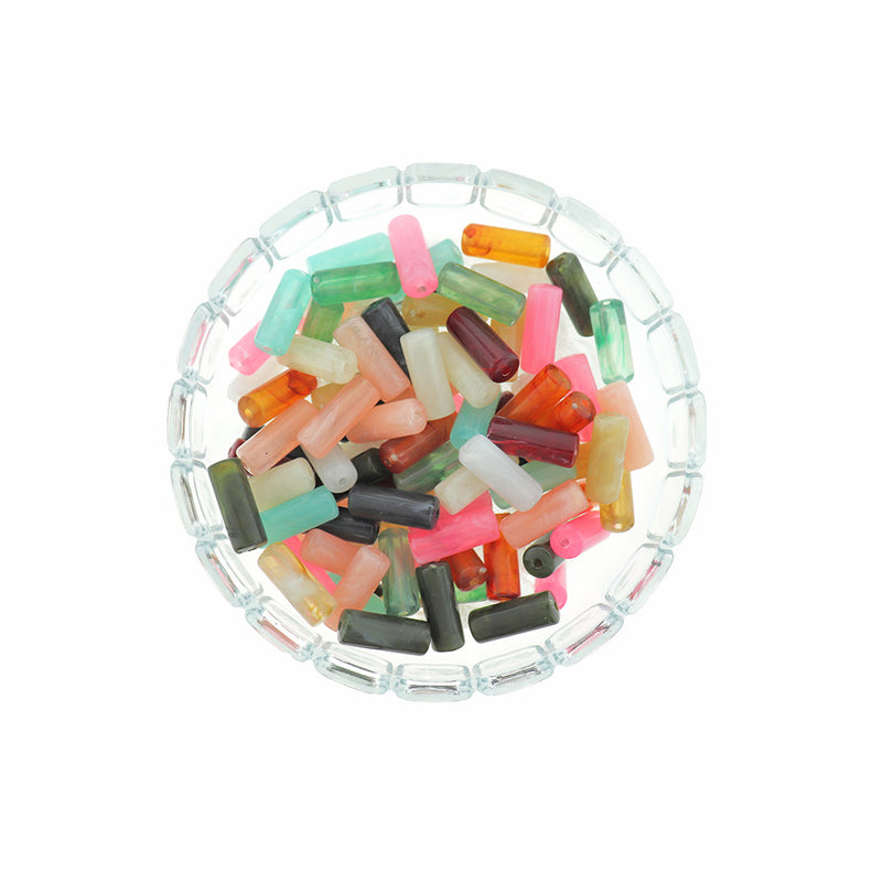 Tube Acrylic Beads 20mm x 8mm - Assorted Rainbow - 10 Beads - BD2082