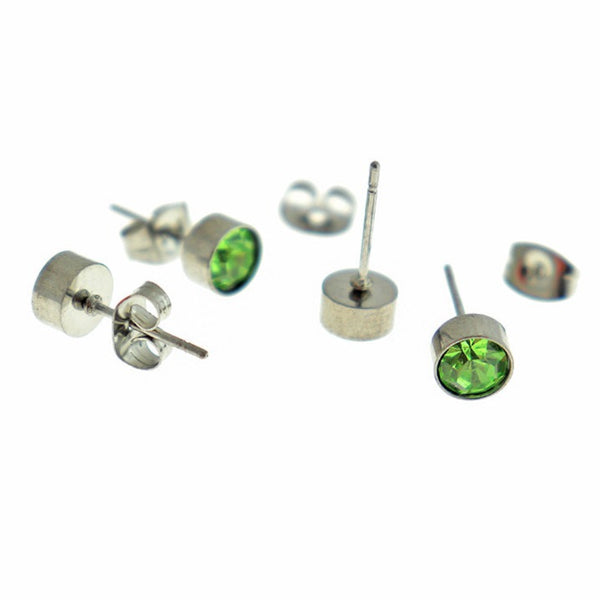 Stainless Steel Birthstone Earrings - May - Emerald Cubic Zirconia Studs - 15mm x 7mm - 2 Pieces 1 Pair - ER566