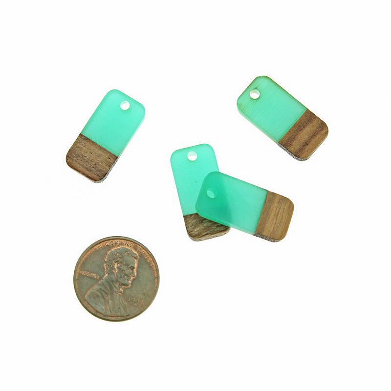 4 Rectangle Natural Wood and Turquoise Resin Charms 20mm - WP031