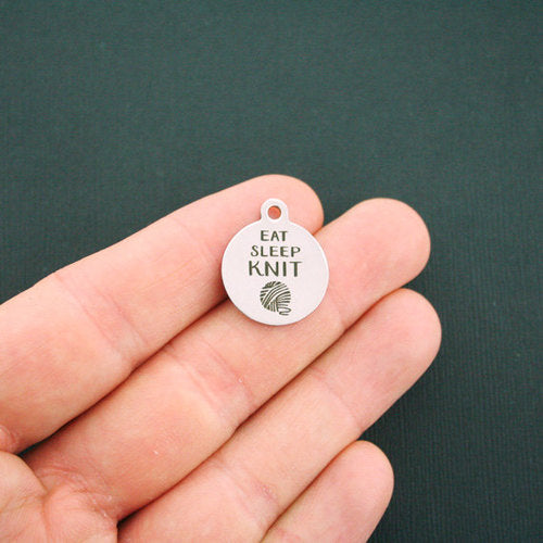 Eat Sleep Knit Stainless Steel Charms - BFS001-1128