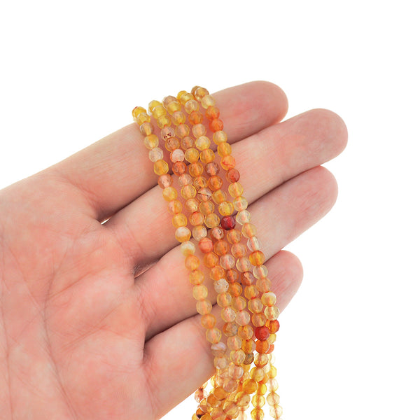 Faceted Natural Agate Beads 4mm - Autumn Orange - 1 Strand 92 Beads - BD1158