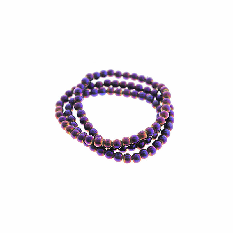Perles Rondes Hématite 4mm - Violet - 1 Rang 95 Perles - BD2533