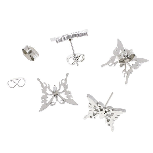 Boucles d'Oreilles Acier Inoxydable - Clous Papillon - 14mm x 12mm - 2 Pièces 1 Paire - ER374