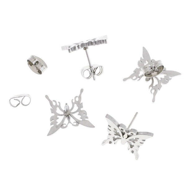 Stainless Steel Earrings - Butterfly Studs - 14mm x 12mm - 2 Pieces 1 Pair - ER374