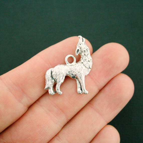 4 Wolf Antique Silver Tone Charms - SC7187