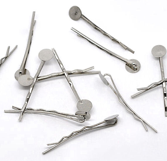 Silver Tone Hair Pins - 44mm with 8mm Glue Pad - 50 Pieces - Z010