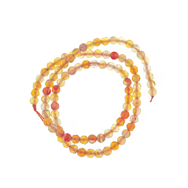 Perles d'Agate Naturelle à Facettes 4mm - Orange Automne - 1 Rang 92 Perles - BD1158