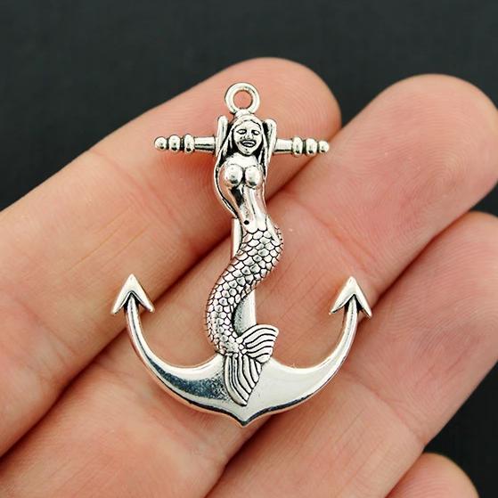 Mermaid Anchor Antique Silver Tone Charm - SC5488