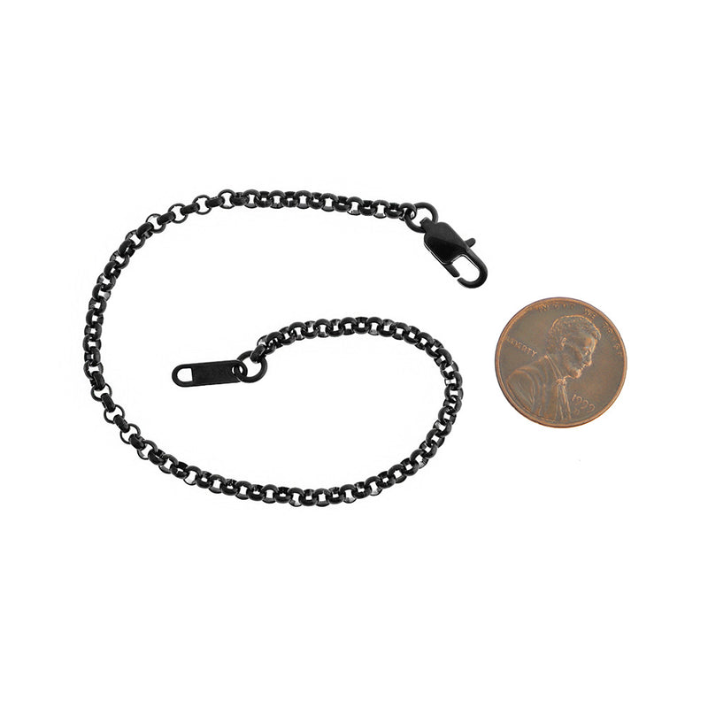 Black Stainless Steel Rolo Chain Bracelet 7" - 3mm - 1 Bracelet - N672