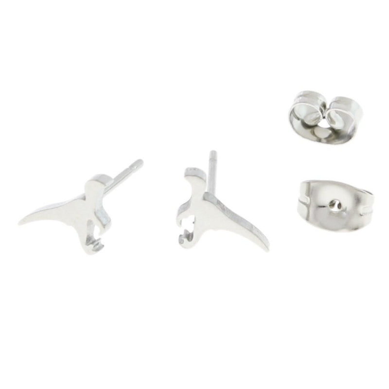 Stainless Steel Earrings - Dinosaur Studs - 9.5mm x 6mm - 2 Pieces 1 Pair - ER357