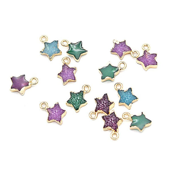 2 Assorted Star Druzy Gold Tone Resin Charms - K384