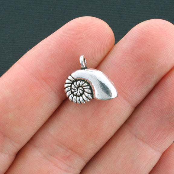 6 Seashell Antique Silver Tone Charms 2 Sided - SC3943