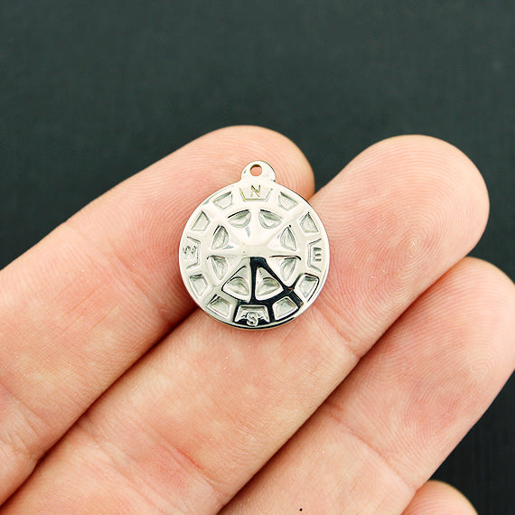 2 Compass Silver Tone Stainless Steel Charms - FD602