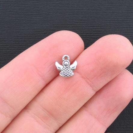 12 Angel Antique Silver Tone Charms 2 Sided - SC3299