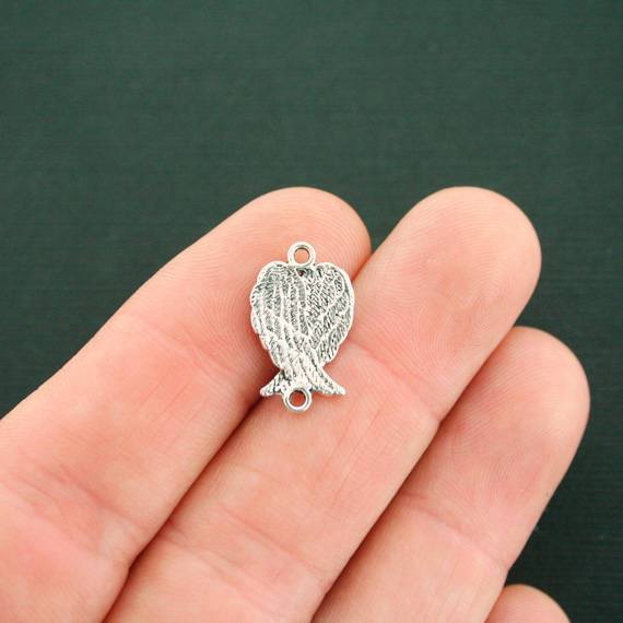 12 Angel Wings Connector Antique Silver Tone Charms 2 Faces - SC5016