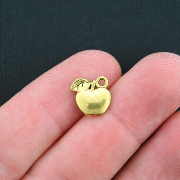 12 Apple Antique Gold Tone Charms 2 Sided - GC304