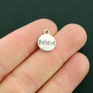 12 Believe Antique Silver Tone Charms - SC6426