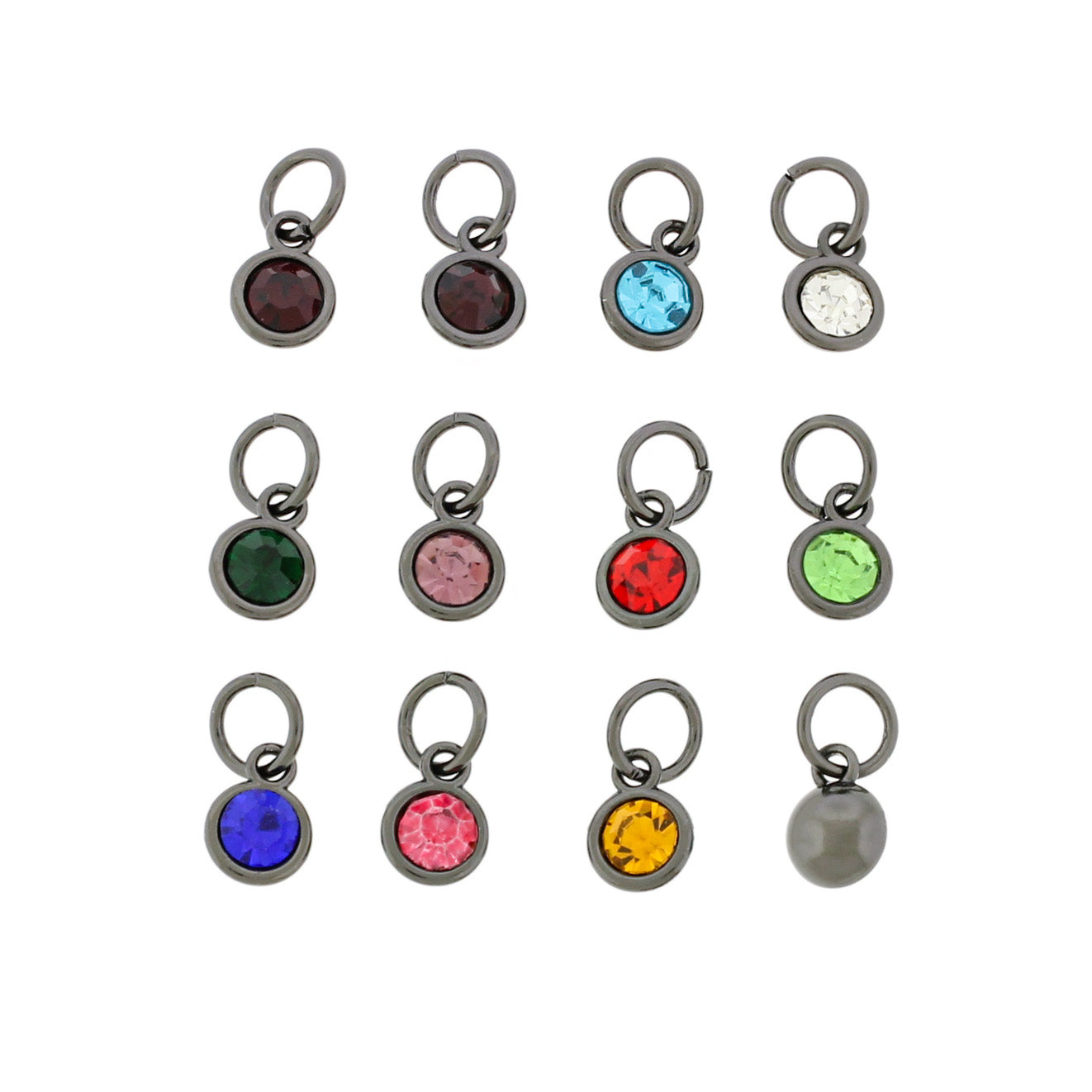 12 Birthstone Gunmetal Tone Charms - Full Year - COL200