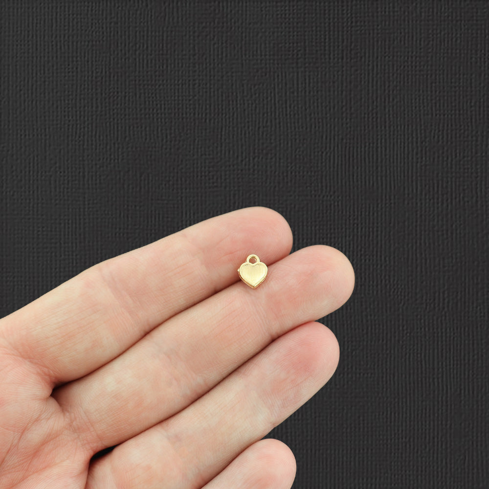 12 Black Heart Gold Tone Enamel Charms - E520