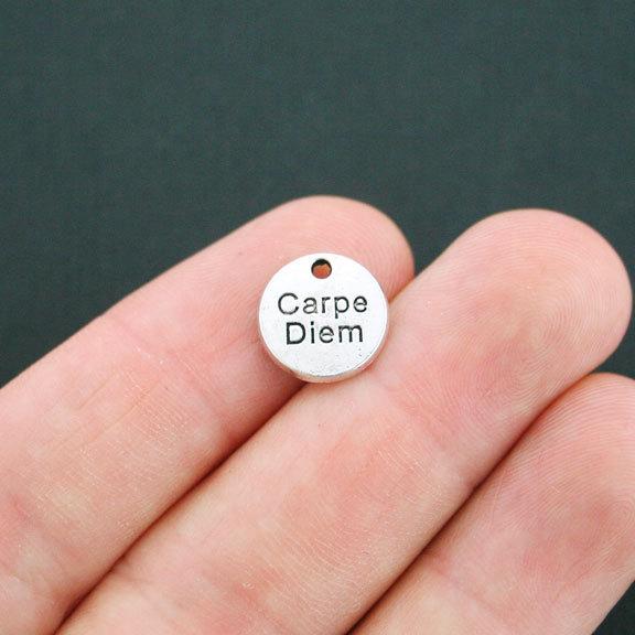 12 Carpe Diem Antique Silver Tone Charms - SC4999