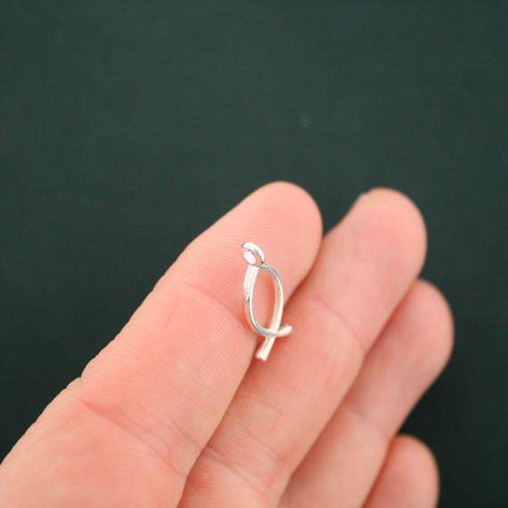 12 Christian Fish Antique Silver Tone Charms 2 Sided - SC759