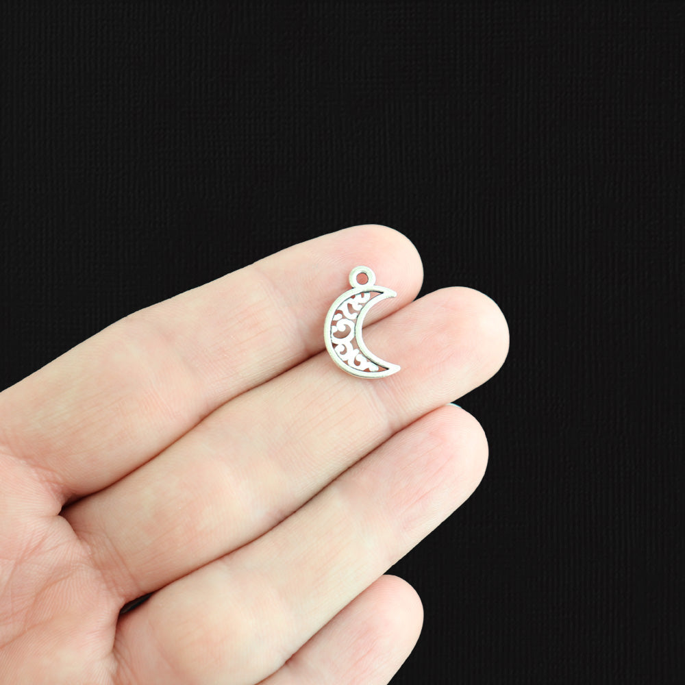 12 Crescent Moon Antique Silver Tone Charms - SC7892