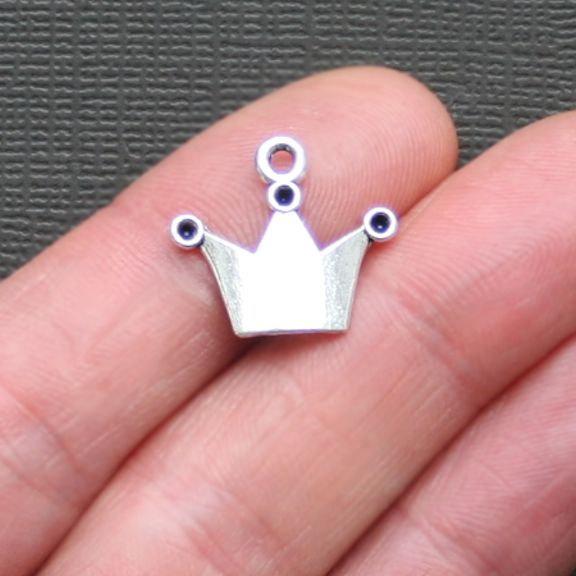 12 Crown Antique Silver Tone Charms - SC2393