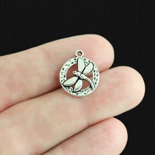 12 Dragonfly Antique Silver Tone Charms - SC2564
