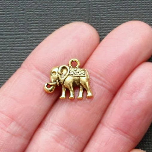 12 Elephant Antique Golden Tone Charms - GC116