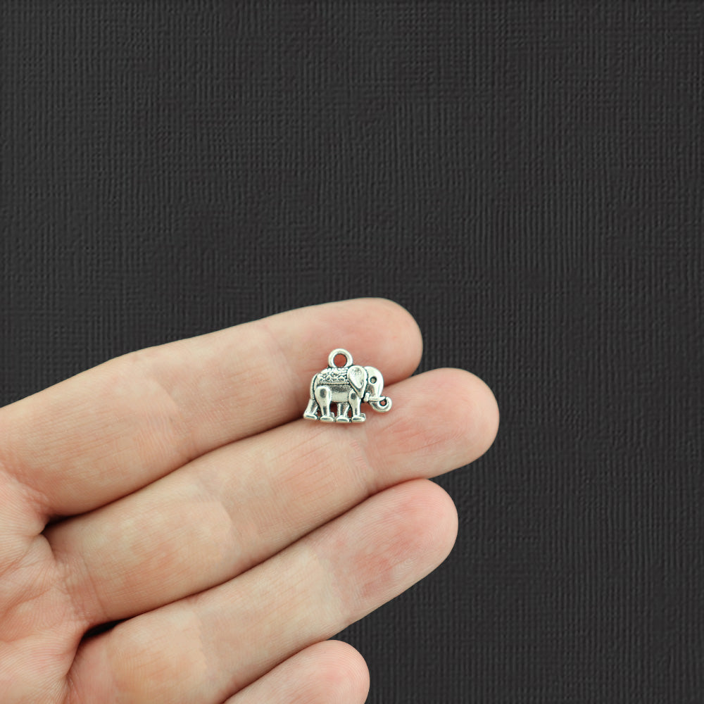 12 Elephant Antique Silver Tone Charms 2 Sided - SC5778
