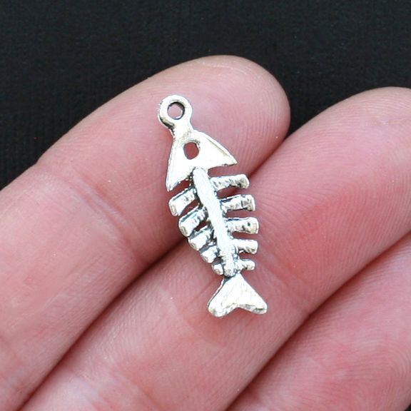 12 Fish Bones Antique Silver Tone Charms - SC2825