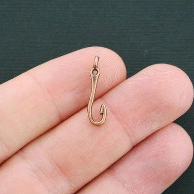 12 breloques hameçon ton cuivre antique 2 faces - BC1363