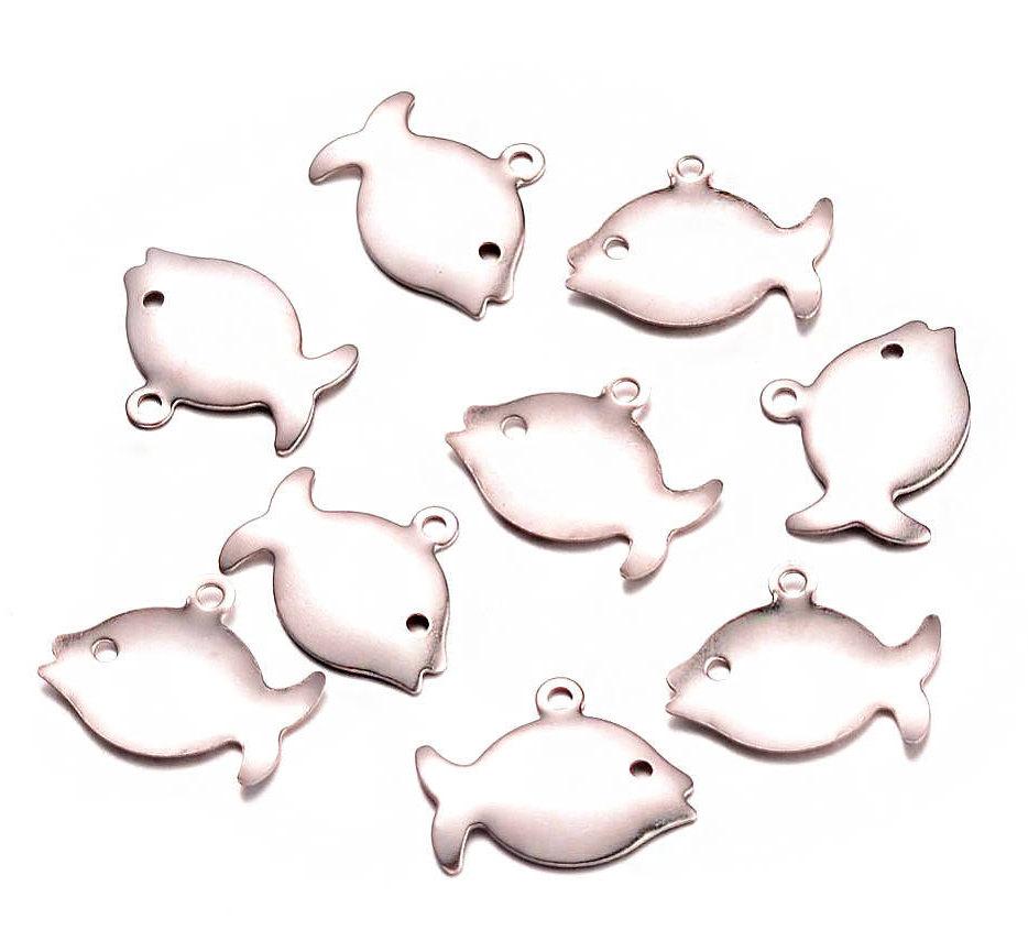 12 Fish Silver Tone Stainless Steel Charms 2 Sided - MT484