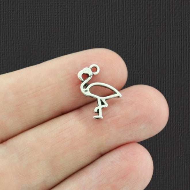 12 Flamingo Antique Silver Tone Charms 2 Sided - SC3865